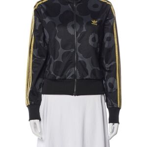 Adidas X Marimekko LARGE Black & Gold Floral-Striped Bomber Track Jacket NWOT